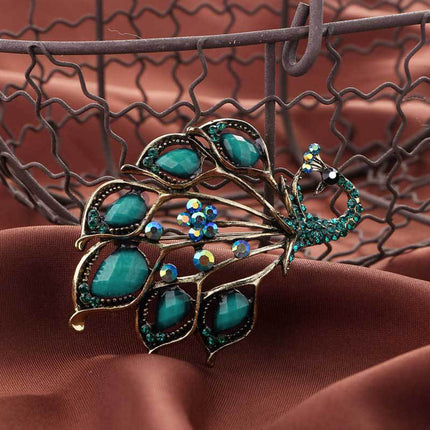 Vintage 1.58cts Rose Cut Diamond Gemstone Studded Silver Peacock Brooch Jewelry