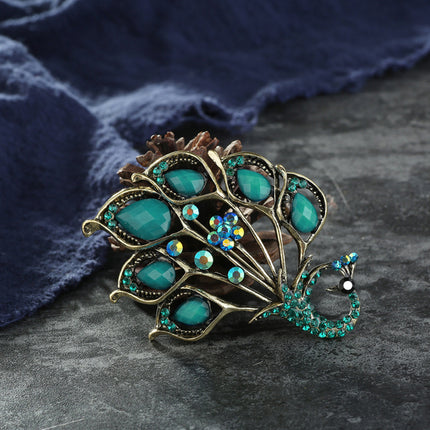 Vintage 1.58cts Rose Cut Diamond Gemstone Studded Silver Peacock Brooch Jewelry