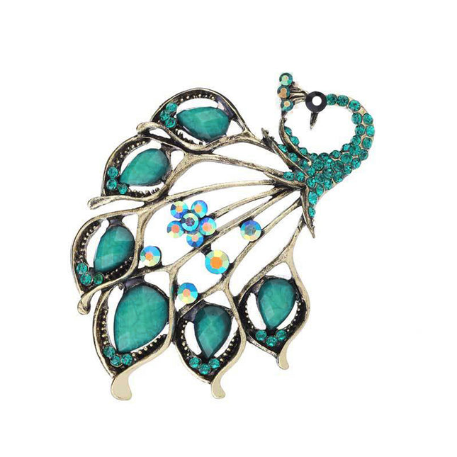 Vintage 1.58cts Rose Cut Diamond Gemstone Studded Silver Peacock Brooch Jewelry