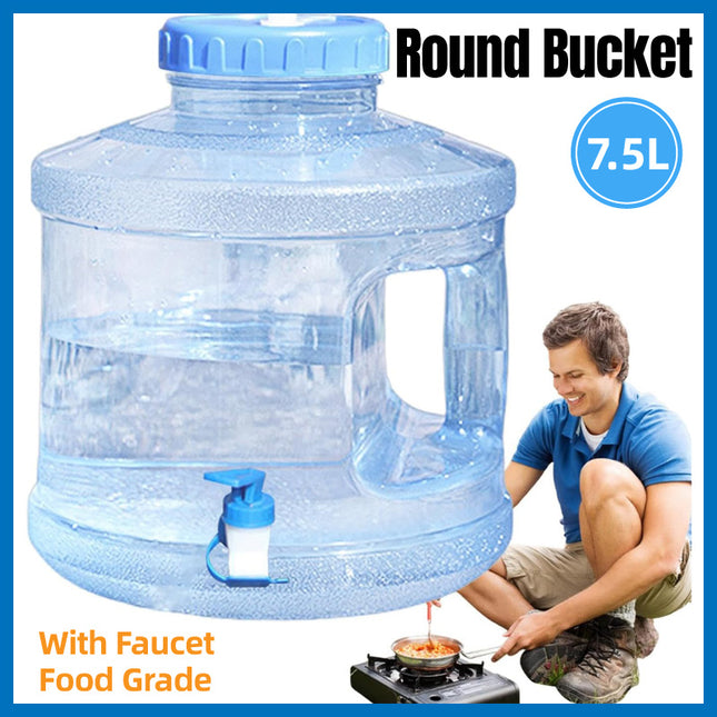 7.5L Household Transparent Water Storage Bucket Wide Mouth Round Barrel with Tap