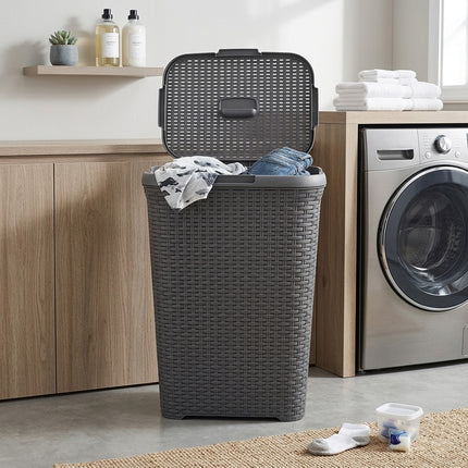 Laundry Basket Plastic Rattan Style Large Capacity Clothes Toy Storage Organizer