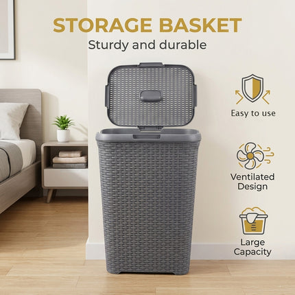 Laundry Basket Plastic Rattan Style Large Capacity Clothes Toy Storage Organizer