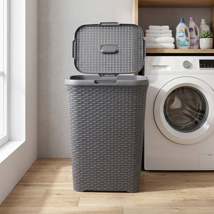 Laundry Basket Plastic Rattan Style Large Capacity Clothes Toy Storage Organizer