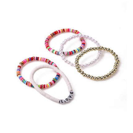 Boho Clay Bead Pearl Bracelet Set Women Stackable 5PCS Love Letter Jewellery