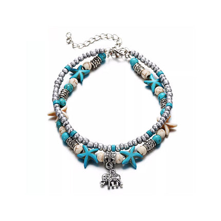 Boho Beaded Anklet with Ocean Charms Alloy Chain Jewellery 5 Styles
