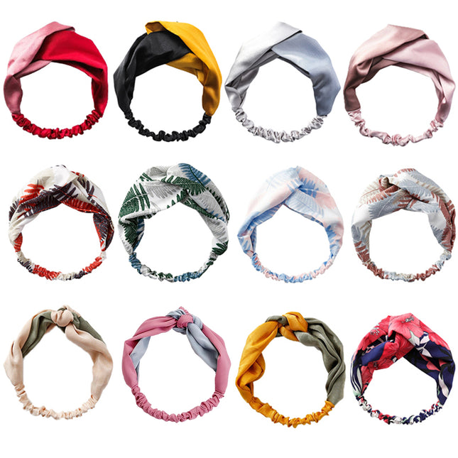 Women Chiffon Floral Print Headband Fashion Bohemian Elastic Cross Hair Bands