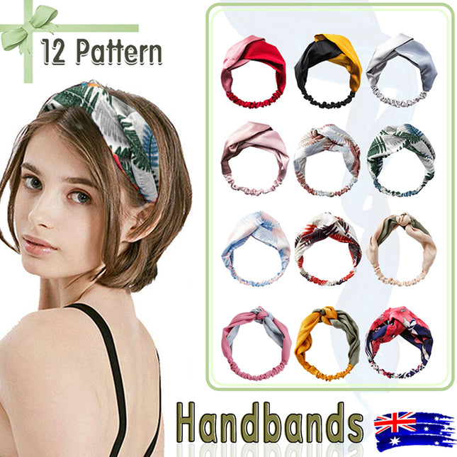 Women Chiffon Floral Print Headband Fashion Bohemian Elastic Cross Hair Bands