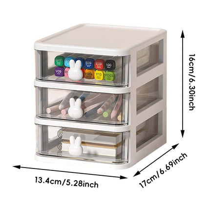 3 Layer Bunny Desktop Organizer Transparent Drawer Storage Box for Home Office