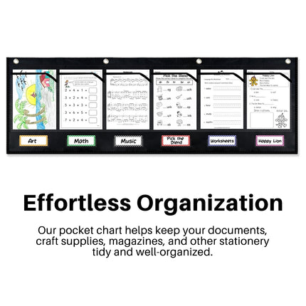 Wall Pocket Chart with 6 Labels Durable Oxford Cloth for School Office Documents