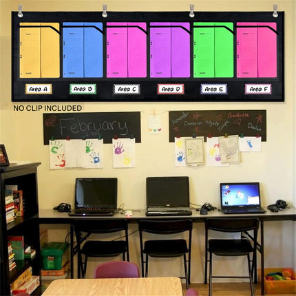 Wall Pocket Chart with 6 Labels Durable Oxford Cloth for School Office Documents