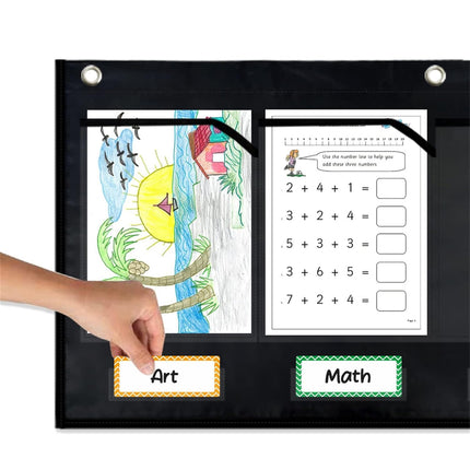 Wall Pocket Chart with 6 Labels Durable Oxford Cloth for School Office Documents