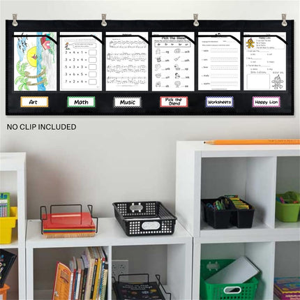 Wall Pocket Chart with 6 Labels Durable Oxford Cloth for School Office Documents