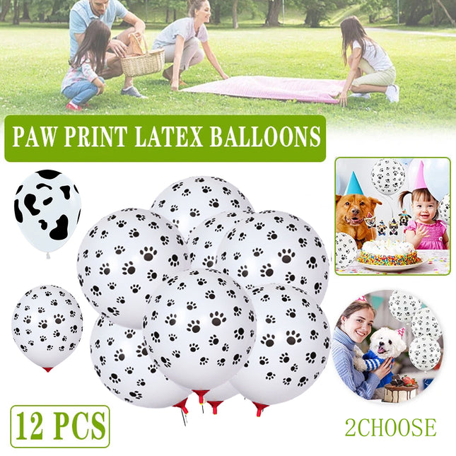 12pcs Cow Print or Paw Print Balloons White Latex Party Decorations 12 Inch