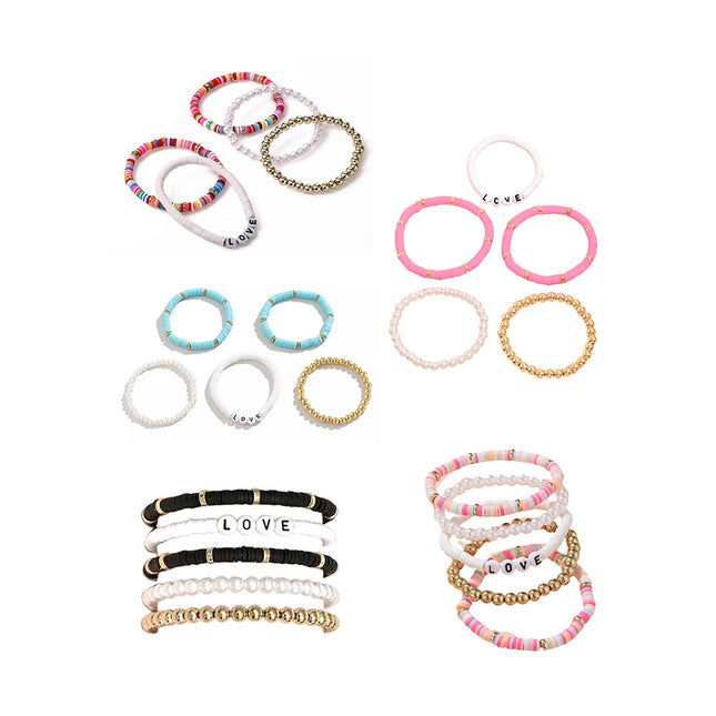 Boho Clay Bead Pearl Bracelet Set Women Stackable 5PCS Love Letter Jewellery