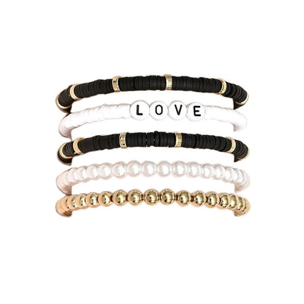 Boho Clay Bead Pearl Bracelet Set Women Stackable 5PCS Love Letter Jewellery