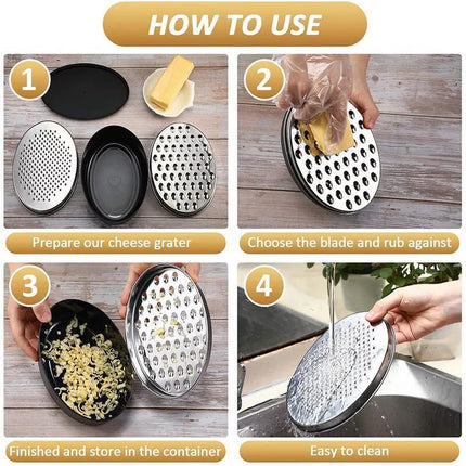 Stainless Steel Kitchen Cheese Grater with Container Storing Fruits Cheese Box