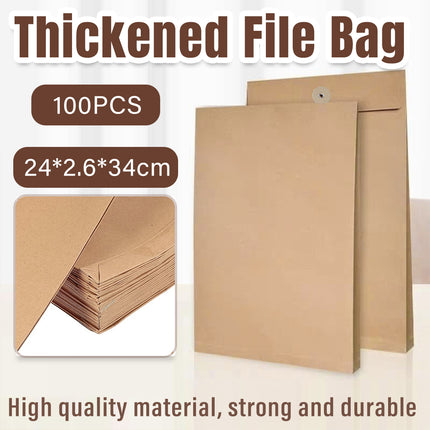 100pcs Kraft Paper File Bag Thickened Office Document Storage Envelope Durable