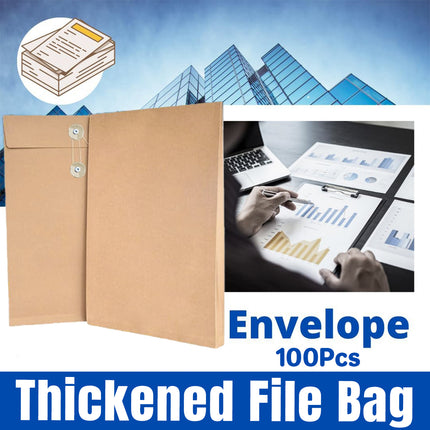 100pcs Kraft Paper File Bag Thickened Office Document Storage Envelope Durable
