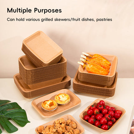 100PCS Kraft Paper Plates Lunch Box Food-Grade Water abd Oil Repeleent Outdoor