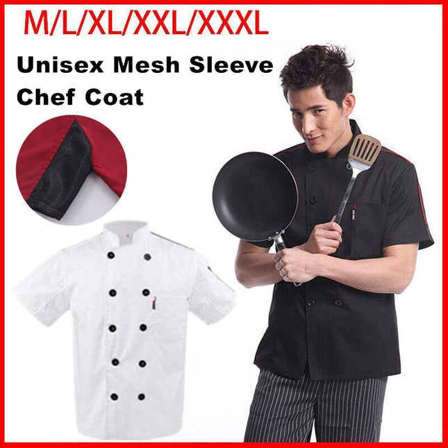 White Unisex Mesh Sleeve Chef Coat Jacket Restaurant Hotel Cook Short Clothes Uniform - Aimall