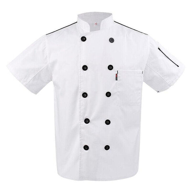 White Unisex Mesh Sleeve Chef Coat Jacket Restaurant Hotel Cook Short Clothes Uniform - Aimall