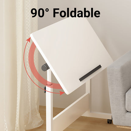 Moveable Foldable Table with Wheels Adjustable Height Space Saving Home Bedroom