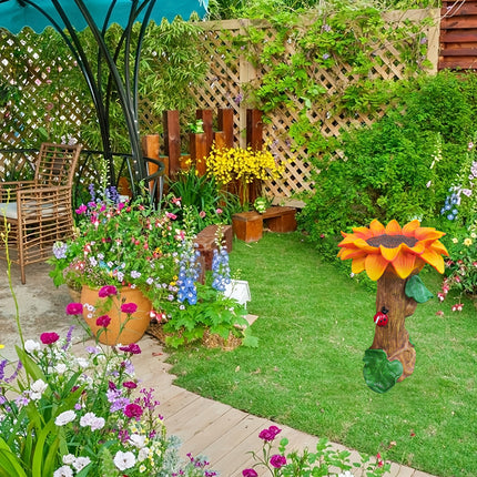 Resin Sunflower Bird Drinker Ornament Outdoor Garden Decoration for Birds to Use