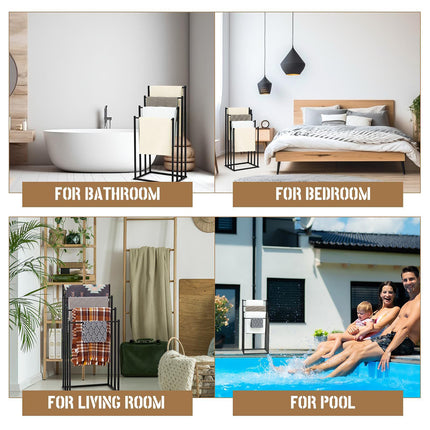 4 Bar Metal Vertical Towel Storage Rack 44x30x96cm Durable for Bathroom Bedroom