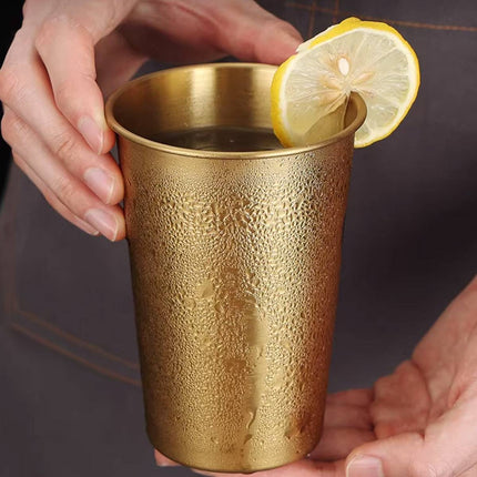 Stainless Steel Cup Set 6pcs Gold 400ml Curled Lip 304 Cold Drink Pint
