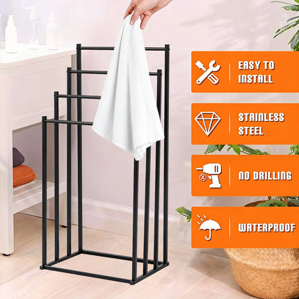 4 Bar Metal Vertical Towel Storage Rack 44x30x96cm Durable for Bathroom Bedroom