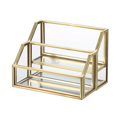 Metal Business Card Holder Desk Display Stand Gold Name Card Organizer 2 Slots