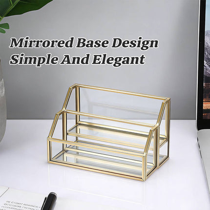 Metal Business Card Holder Desk Display Stand Gold Name Card Organizer 2 Slots