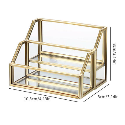 Metal Business Card Holder Desk Display Stand Gold Name Card Organizer 2 Slots