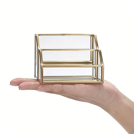 Metal Business Card Holder Desk Display Stand Gold Name Card Organizer 2 Slots
