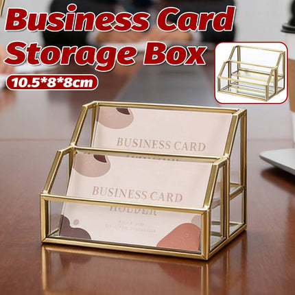Metal Business Card Holder Desk Display Stand Gold Name Card Organizer 2 Slots