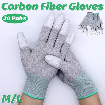 20 Pairs Anti Static Carbon Fibre PU Coated Gloves Electronics Assembly Use Pro