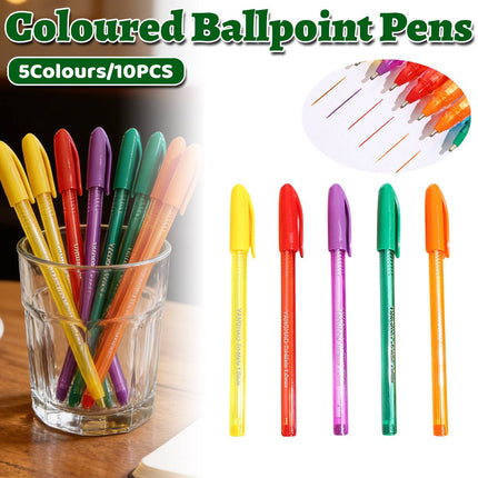 10pcs Smooth Writing Ballpoint Pens Writing Instrument Office Supplies 5Colours