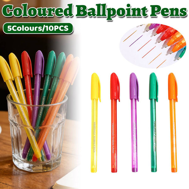 10pcs Smooth Writing Ballpoint Pens Writing Instrument Office Supplies 5Colours