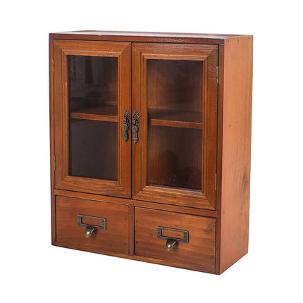 Vintage Display Cabinet Wooden Storage Box with Acrylic Doors Drawers
