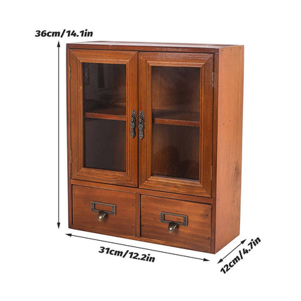 Vintage Display Cabinet Wooden Storage Box with Acrylic Doors Drawers