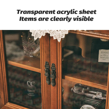 Vintage Display Cabinet Wooden Storage Box with Acrylic Doors Drawers