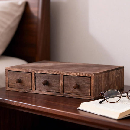 Wooden Riser With Drawer Desktop Storage Shelf Organizer For Office Supplies