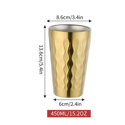 Double Wall Stainless Steel Cup 2pcs Gold Embossed 450ml Insulated Tumbler 304