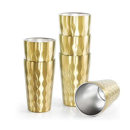 Double Wall Stainless Steel Cup 2pcs Gold Embossed 450ml Insulated Tumbler 304