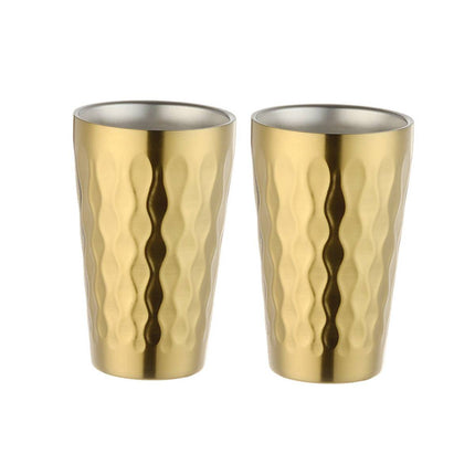 Double Wall Stainless Steel Cup 2pcs Gold Embossed 450ml Insulated Tumbler 304