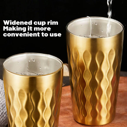 Double Wall Stainless Steel Cup 2pcs Gold Embossed 450ml Insulated Tumbler 304