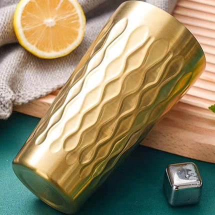 Double Wall Stainless Steel Cup 2pcs Gold Embossed 450ml Insulated Tumbler 304
