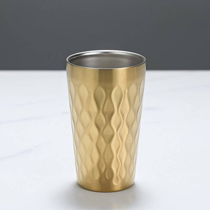 Double Wall Stainless Steel Cup 2pcs Gold Embossed 450ml Insulated Tumbler 304