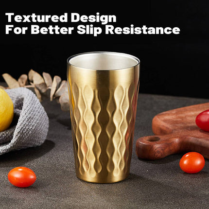 Double Wall Stainless Steel Cup 2pcs Gold Embossed 450ml Insulated Tumbler 304