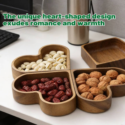 4 Pcs Heart Shaped Solid Wood Serving Tray Set for Candy Nuts Snacks Dry Fruit